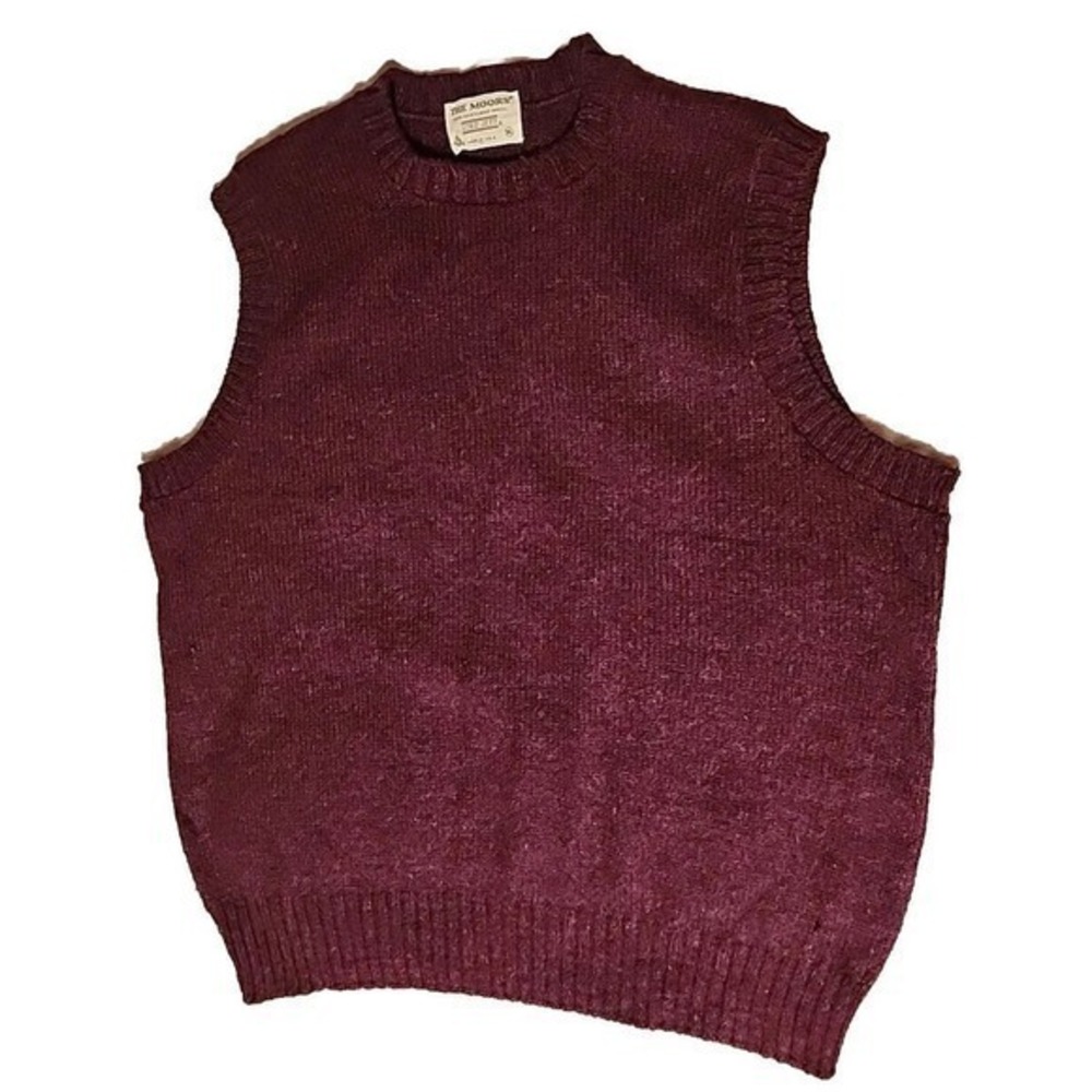Vintage The Moors Lord Jeff Burgendy Shetland Wool V-Neck‎ Sweater Vest Men's XL